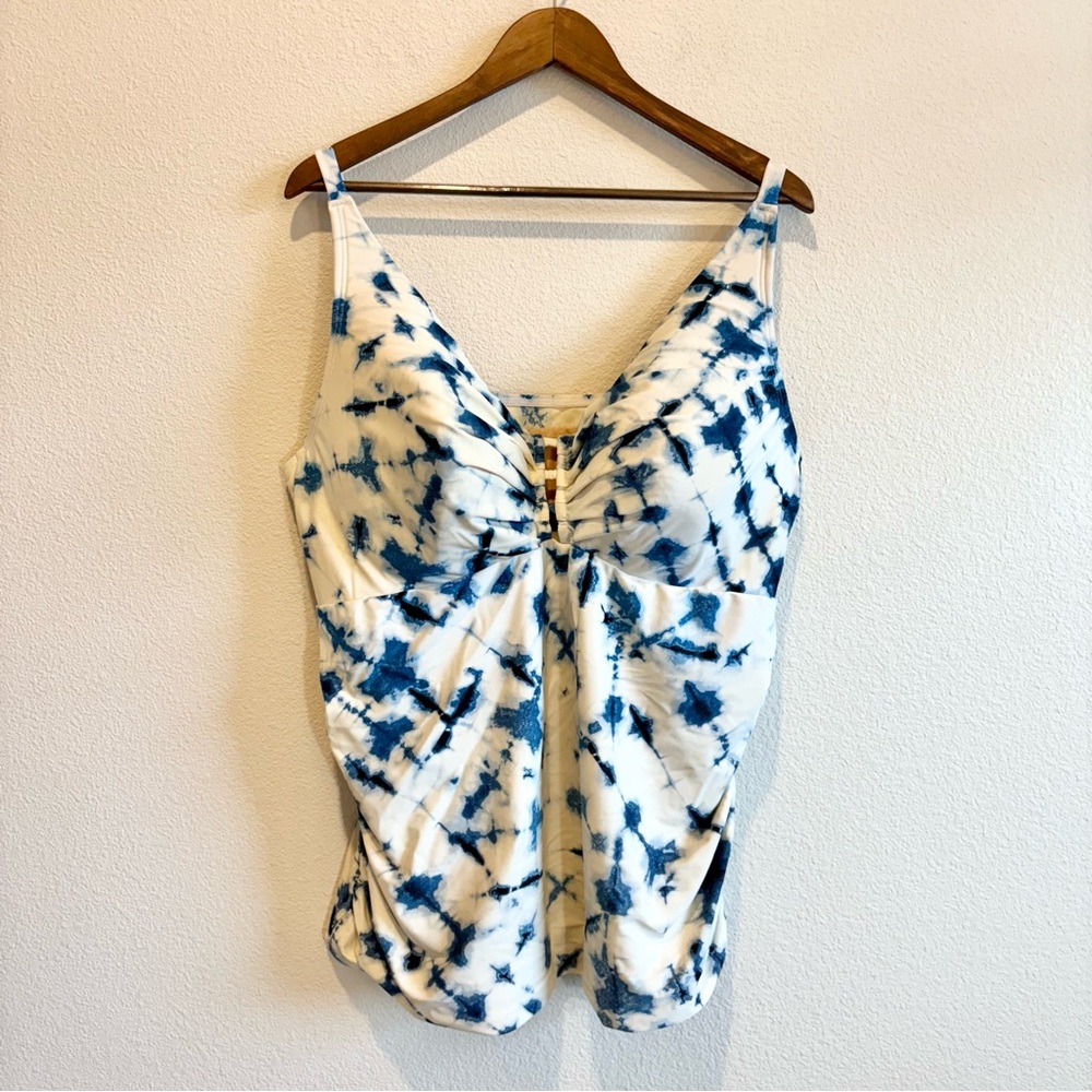 Cacique Blue and White Tie-Dye Bikini Top
